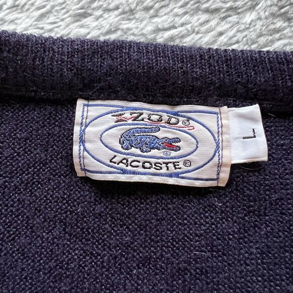 Lacoste Izod Vintage Sweater Rare V-Neck Navy Blue Men's Size Large Knit - Picture 3 of 5